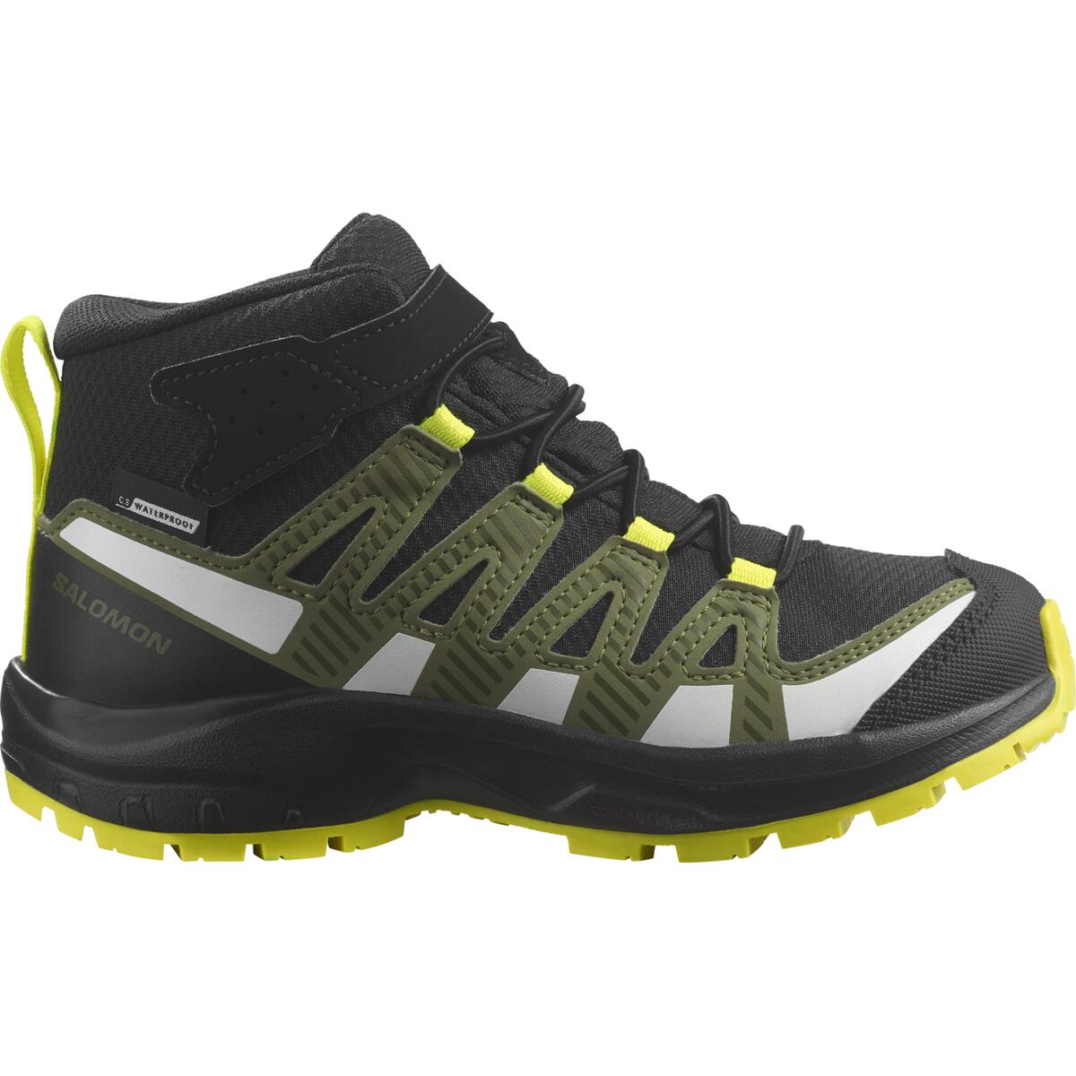 Buty dziecięce trekkingowe Salomon XA PRO V8 MID K CSWP - Black / Deep Lichen Green / Safety Yellow